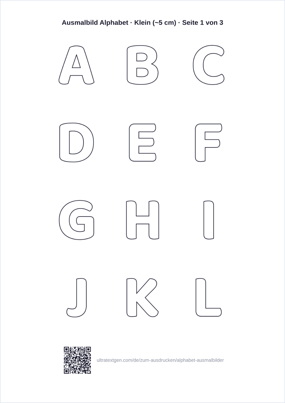 Alphabet-Ausmalbilder (A–Z): Vorschau der Druckvorlage