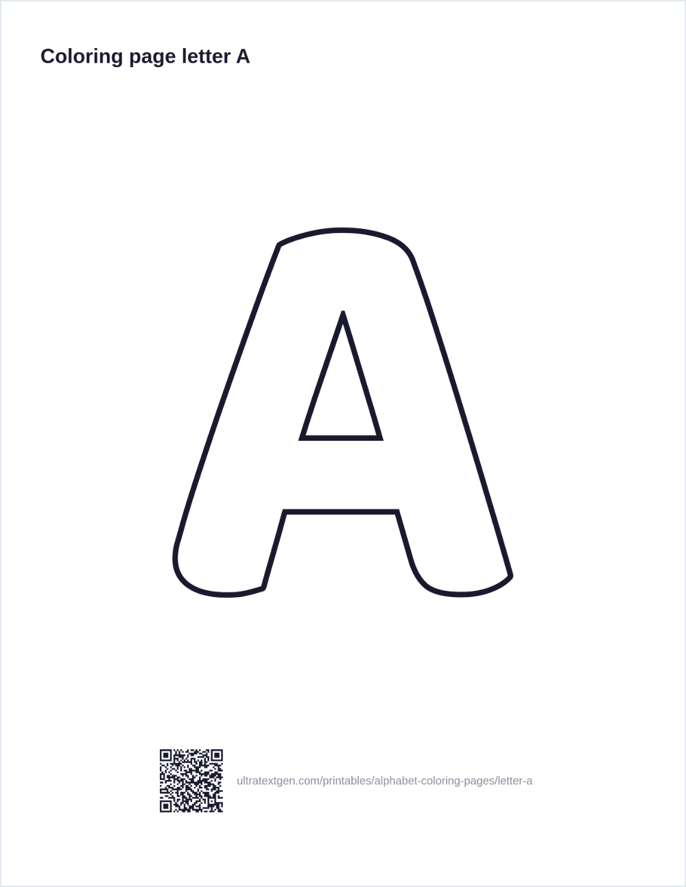 Letter A coloring page: large outline letter to print and color in