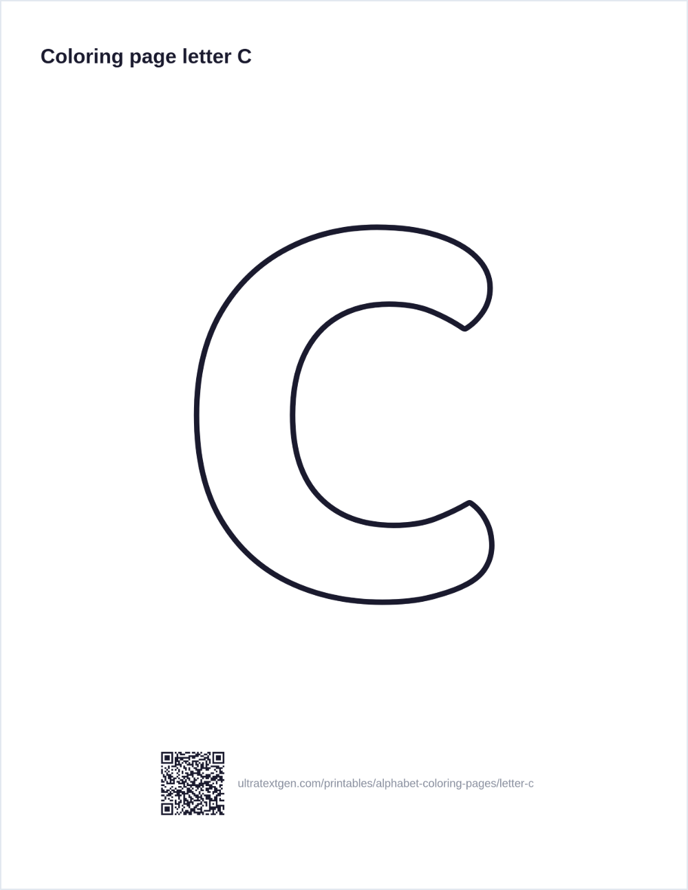 Letter C coloring page: large outline letter to print and color in