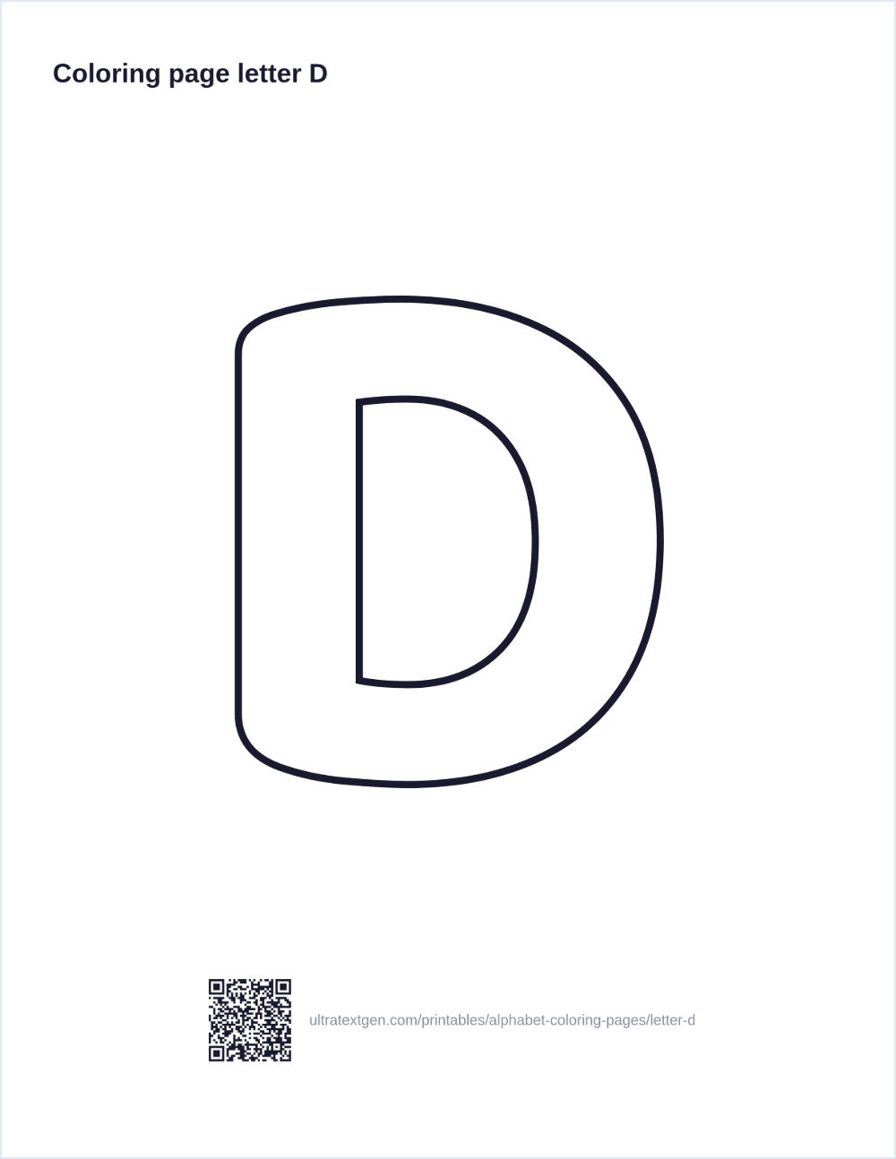 Letter D coloring page: large outline letter to print and color in