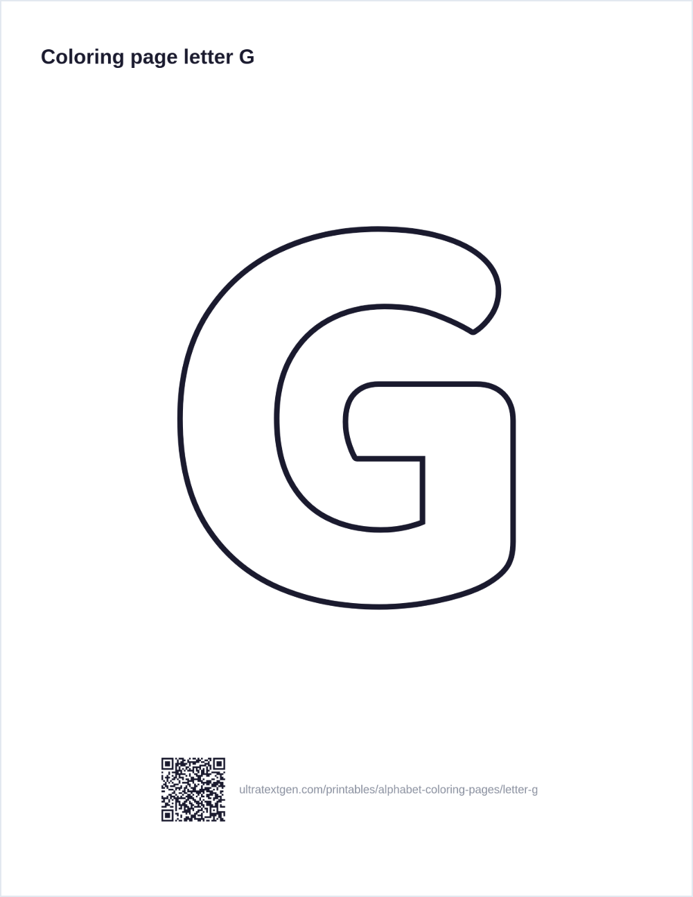 Letter G coloring page: large outline letter to print and color in