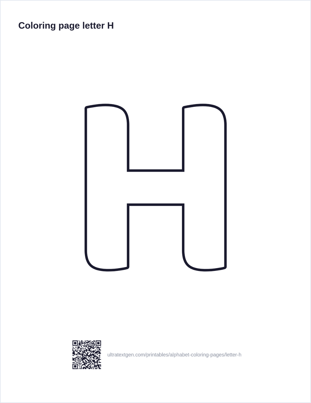 Letter H coloring page: large outline letter to print and color in