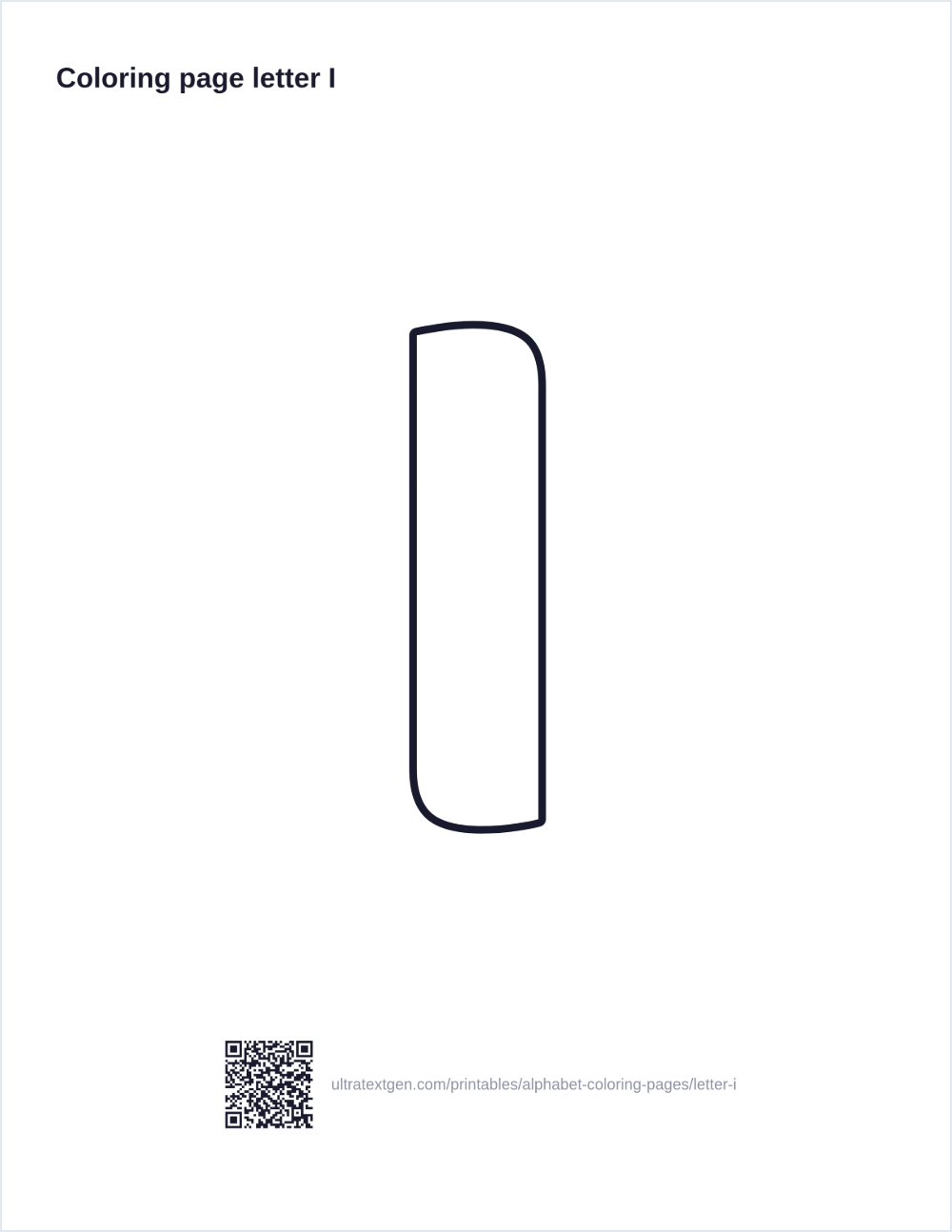 Letter I coloring page: large outline letter to print and color in
