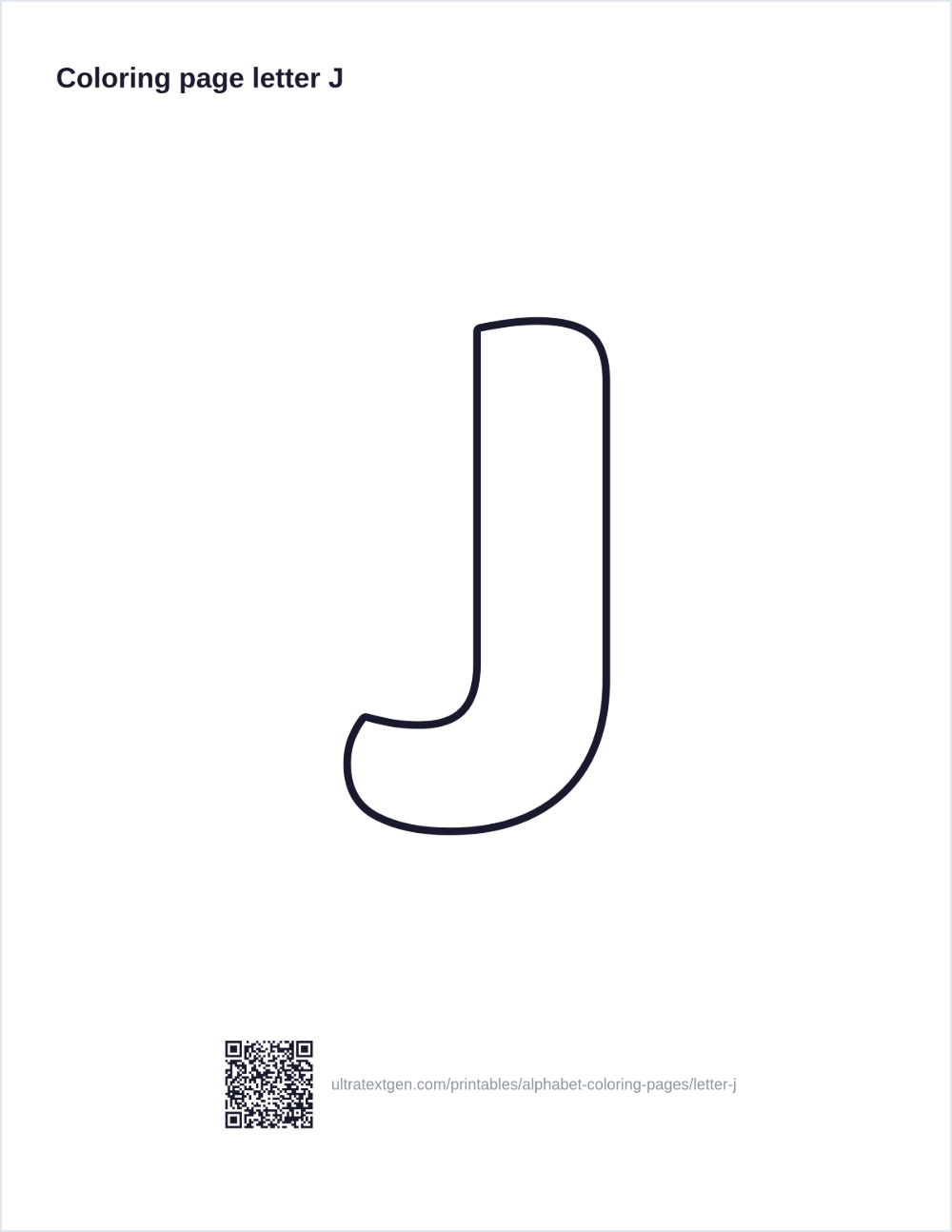 Letter J coloring page: large outline letter to print and color in