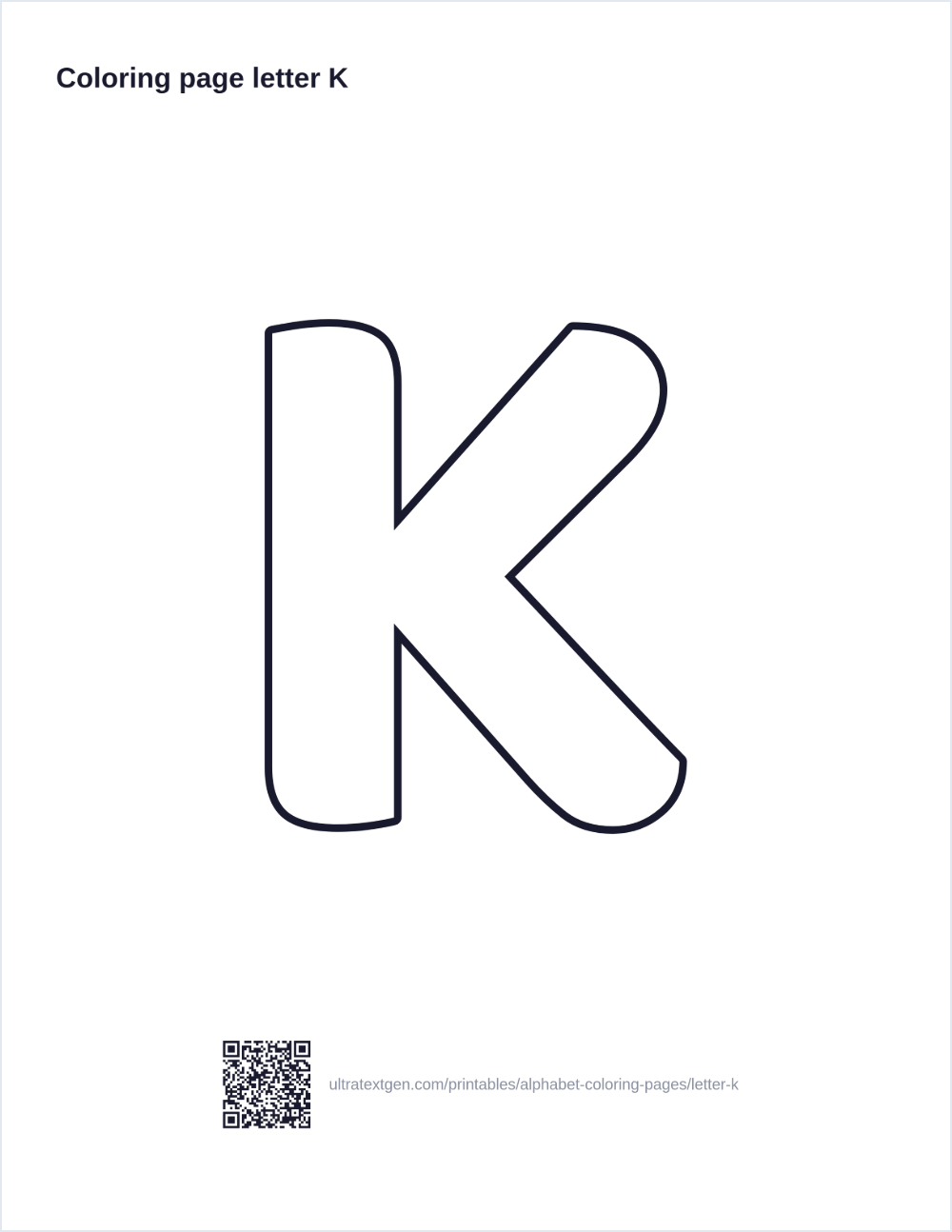 Letter K coloring page: large outline letter to print and color in