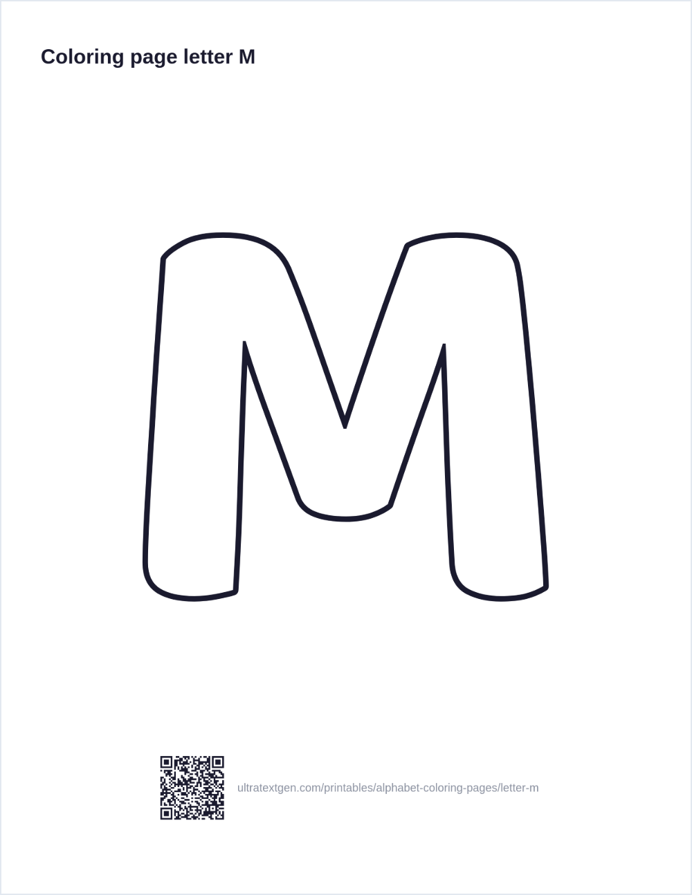 Letter M coloring page: large outline letter to print and color in