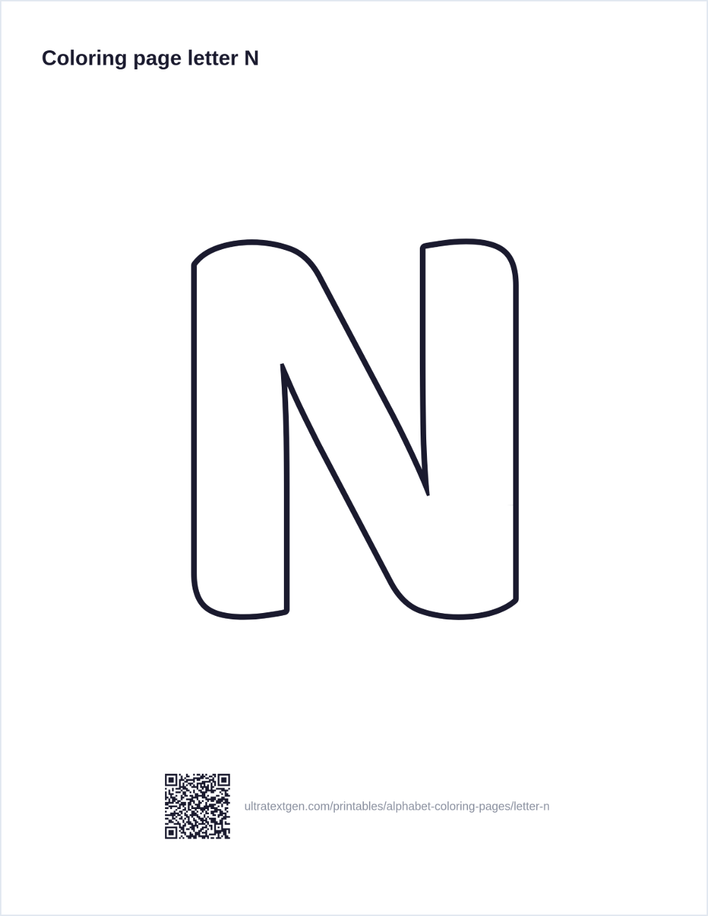 Letter N coloring page: large outline letter to print and color in