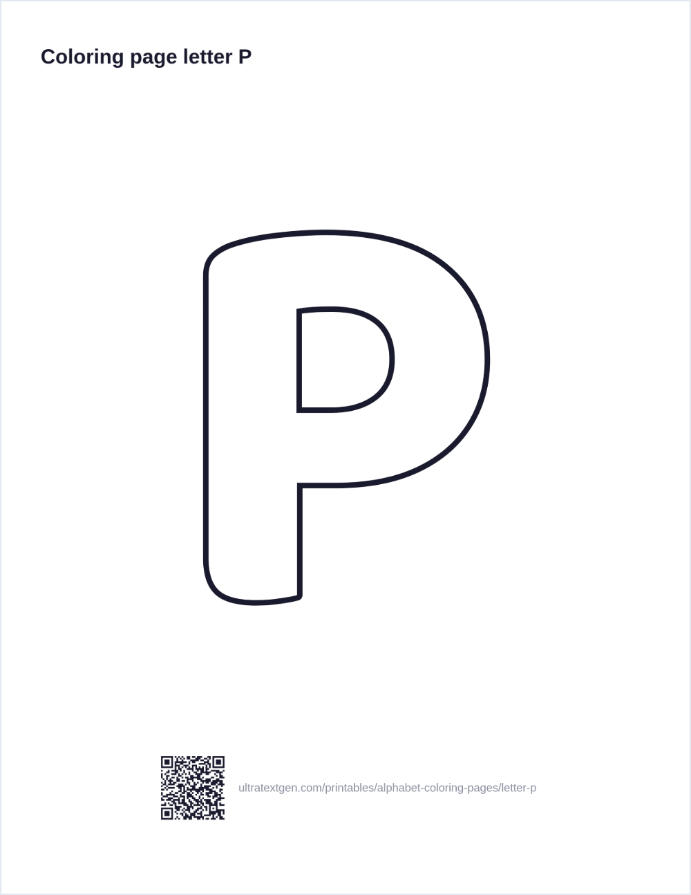 Letter P coloring page: large outline letter to print and color in