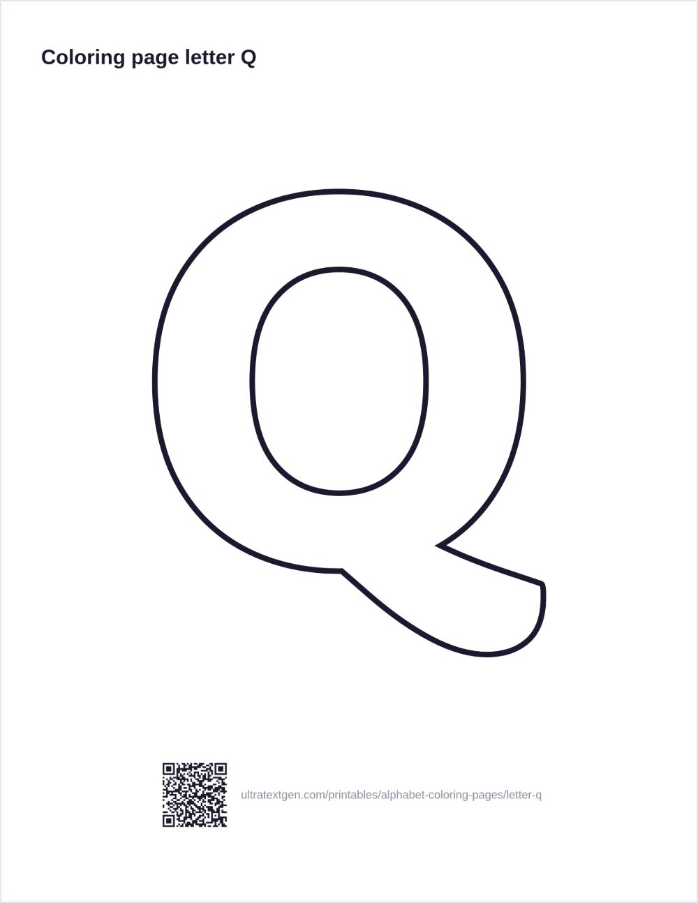 Letter Q coloring page: large outline letter to print and color in