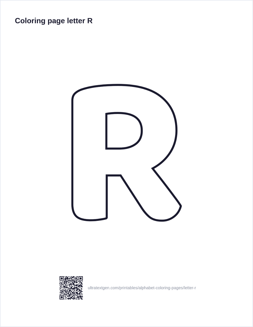 Letter R coloring page: large outline letter to print and color in