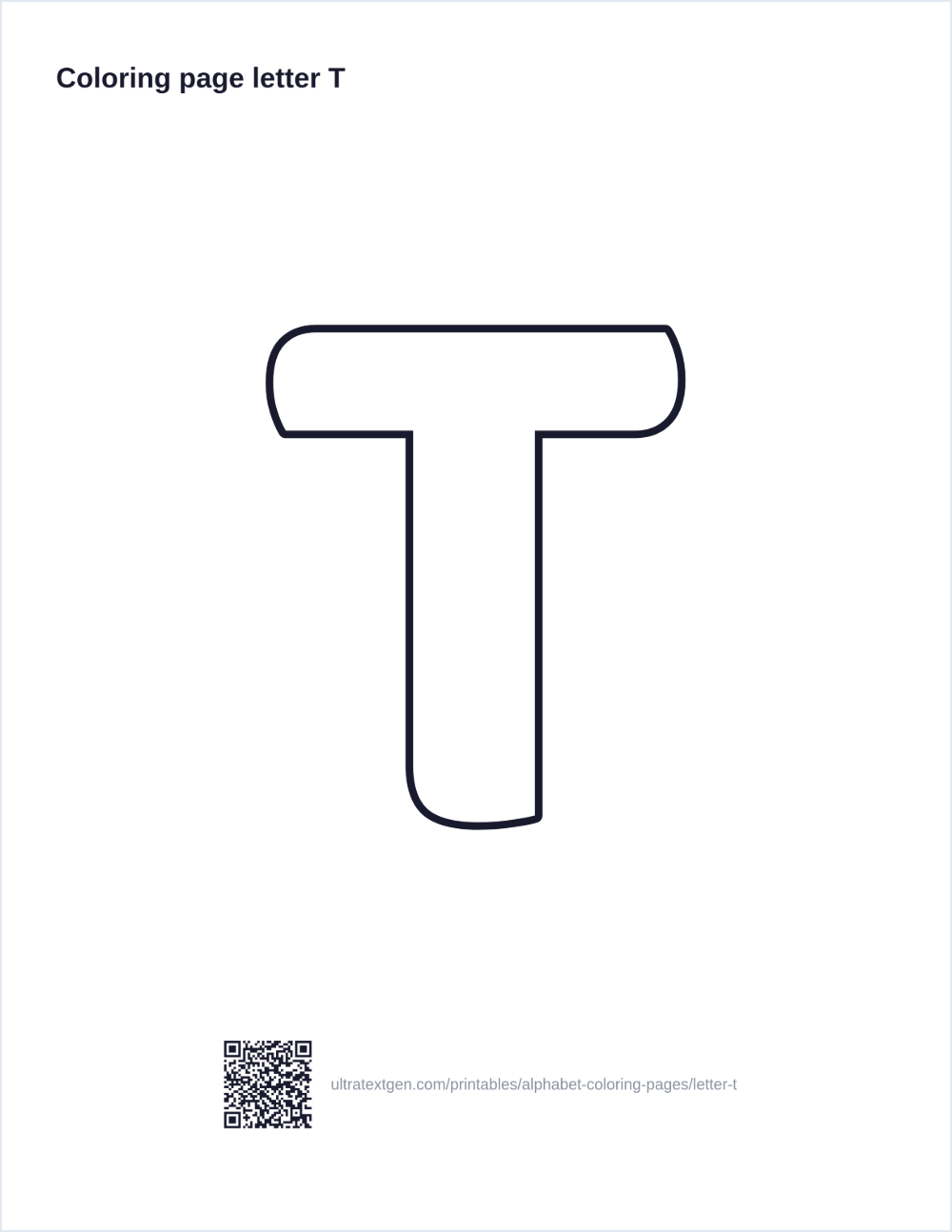 Letter T coloring page: large outline letter to print and color in