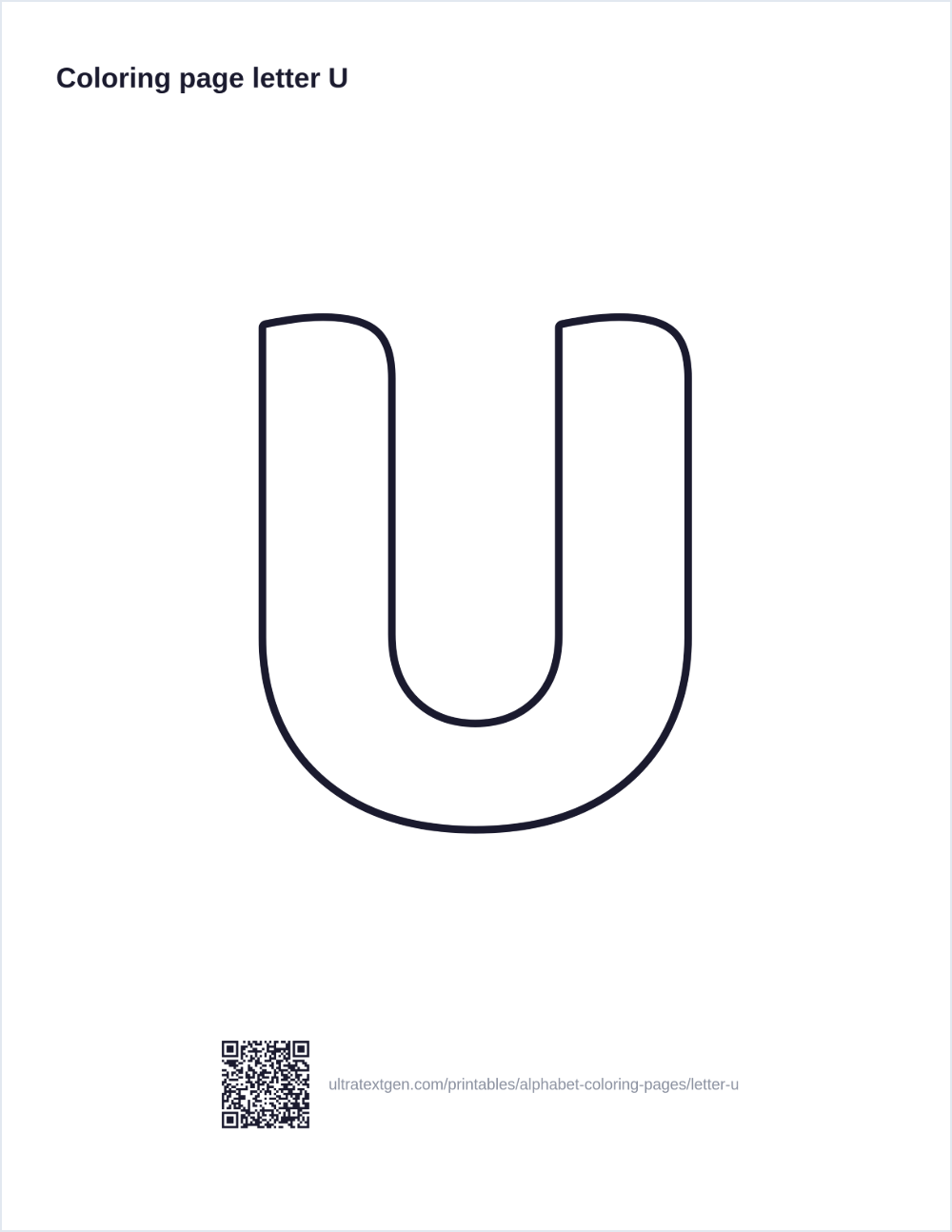 Letter U coloring page: large outline letter to print and color in