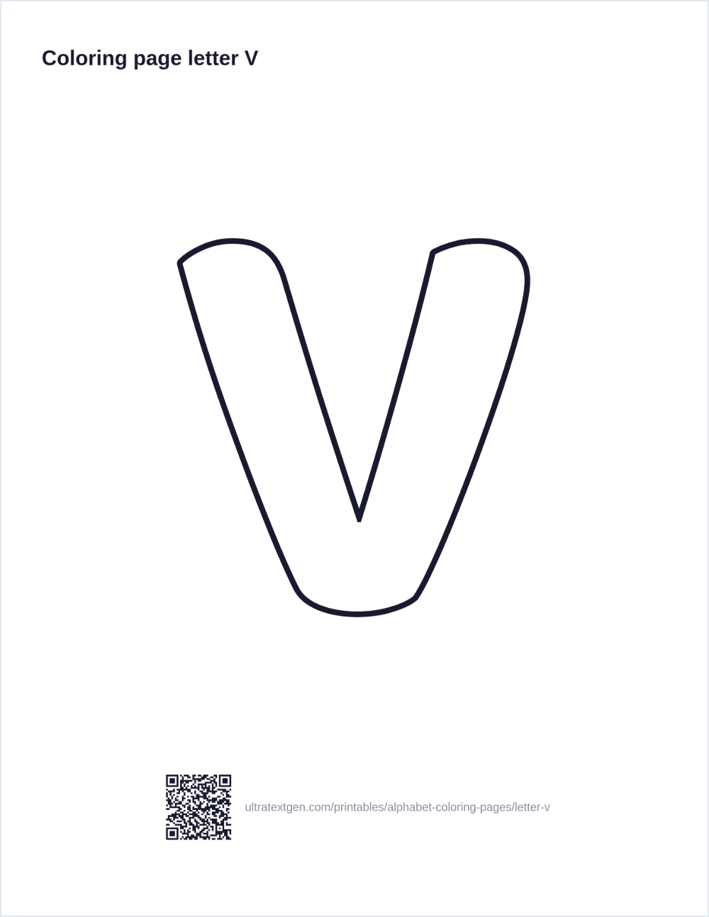Letter V coloring page: large outline letter to print and color in