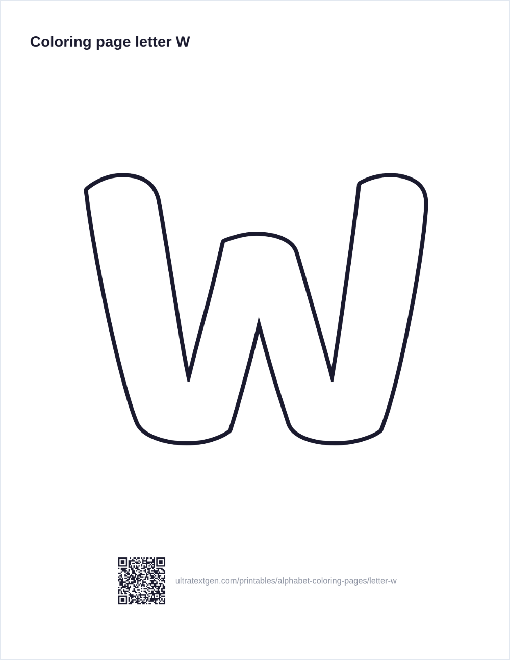 Letter W coloring page: large outline letter to print and color in
