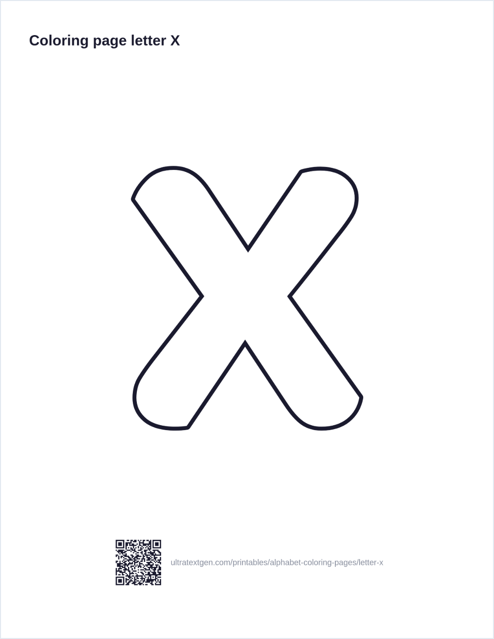 Letter X coloring page: large outline letter to print and color in