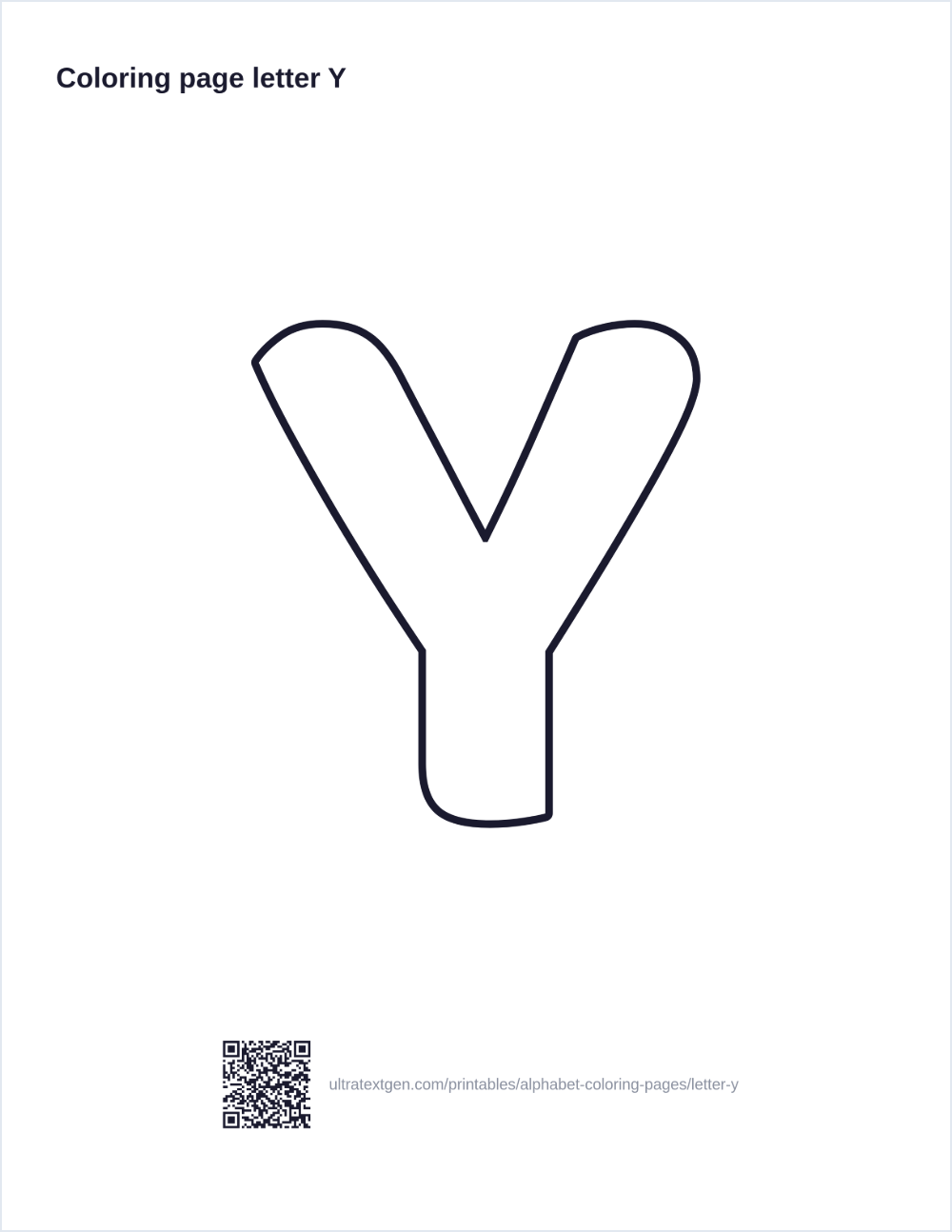 Letter Y coloring page: large outline letter to print and color in