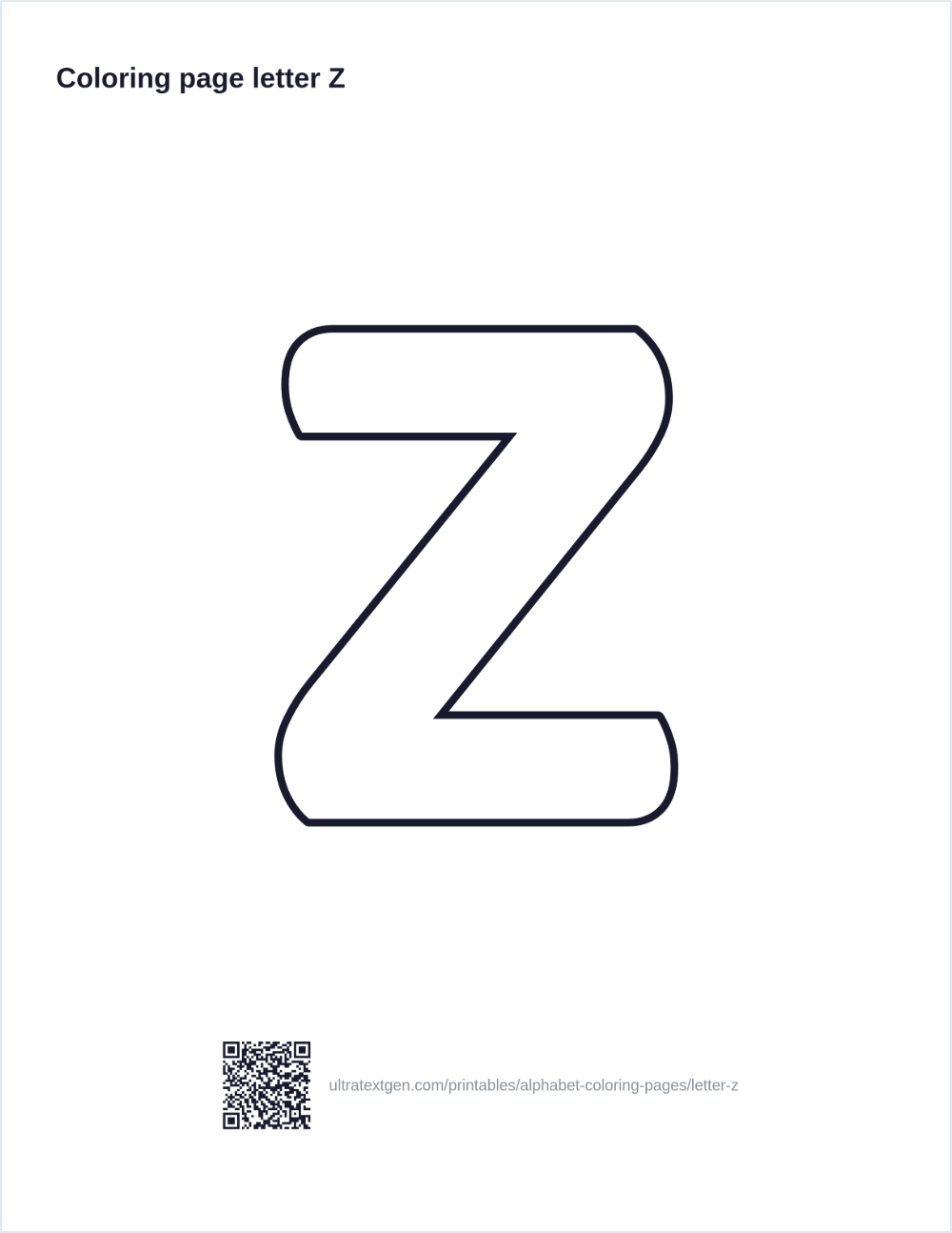 Letter Z coloring page: large outline letter to print and color in