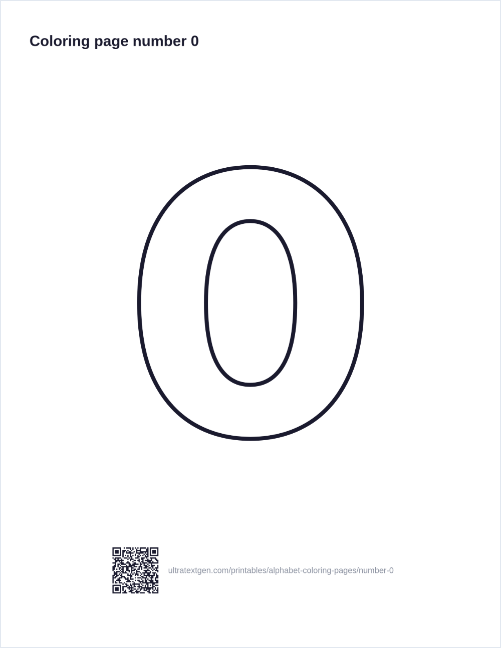 Number 0 coloring page: large outline number to print and color in