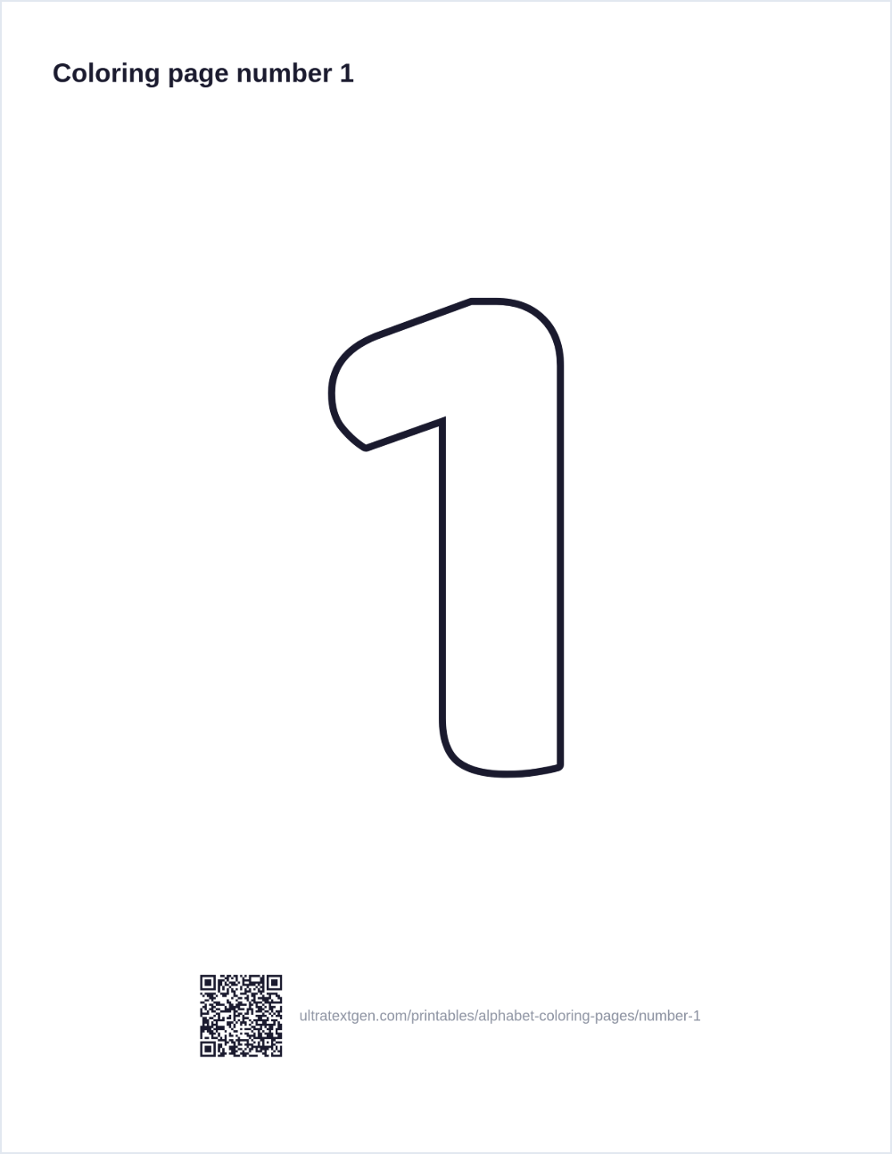 Number 1 coloring page: large outline number to print and color in