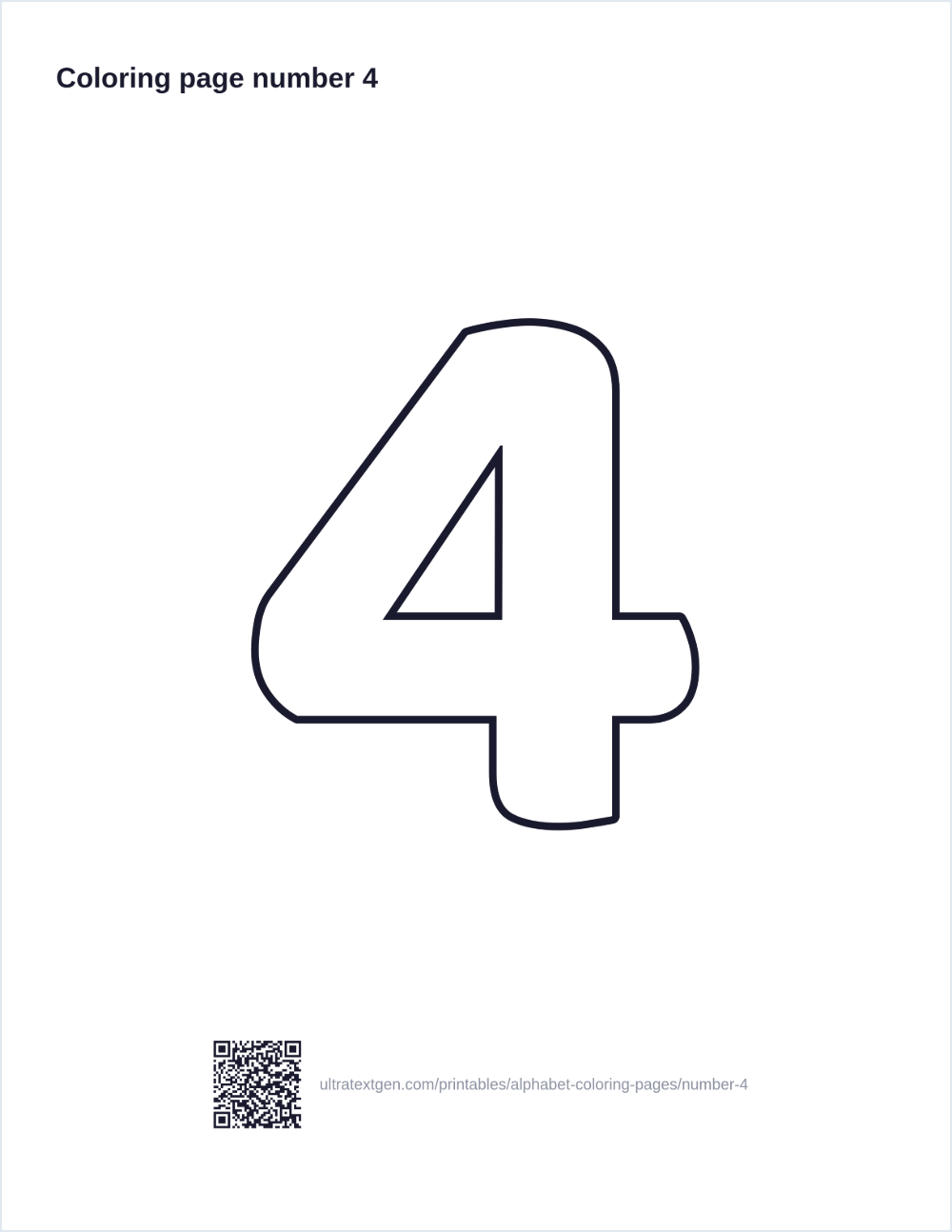 Number 4 coloring page: large outline number to print and color in