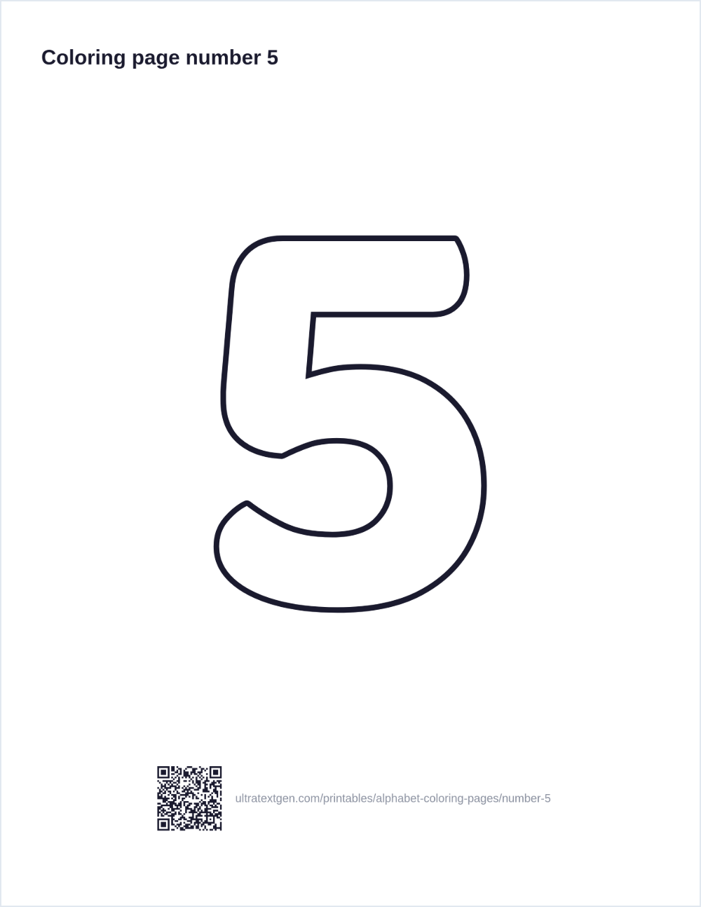 Number 5 coloring page: large outline number to print and color in