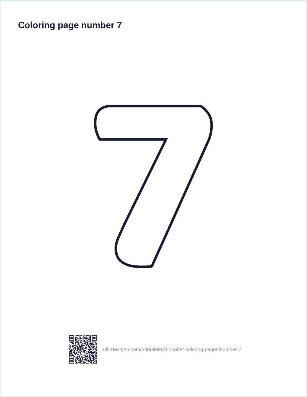 Number 7 coloring page: large outline number to print and color in