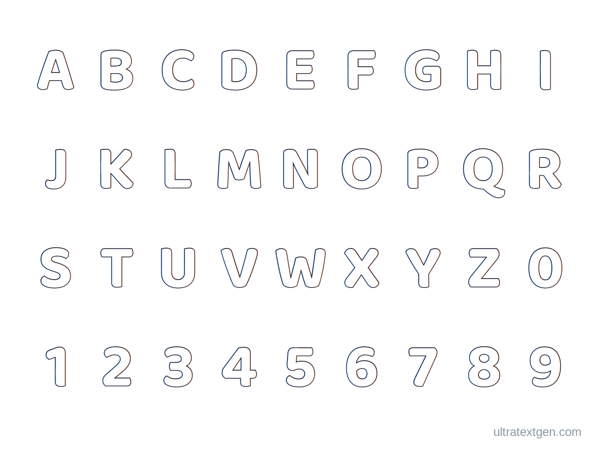 Alphabet coloring pages A to Z and 0 to 9: outline letters to print and color in