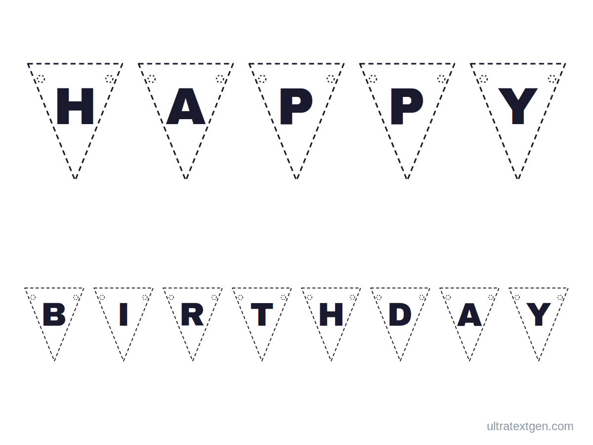 Printable banner sample: pennant flags spelling HAPPY BIRTHDAY, one letter per flag