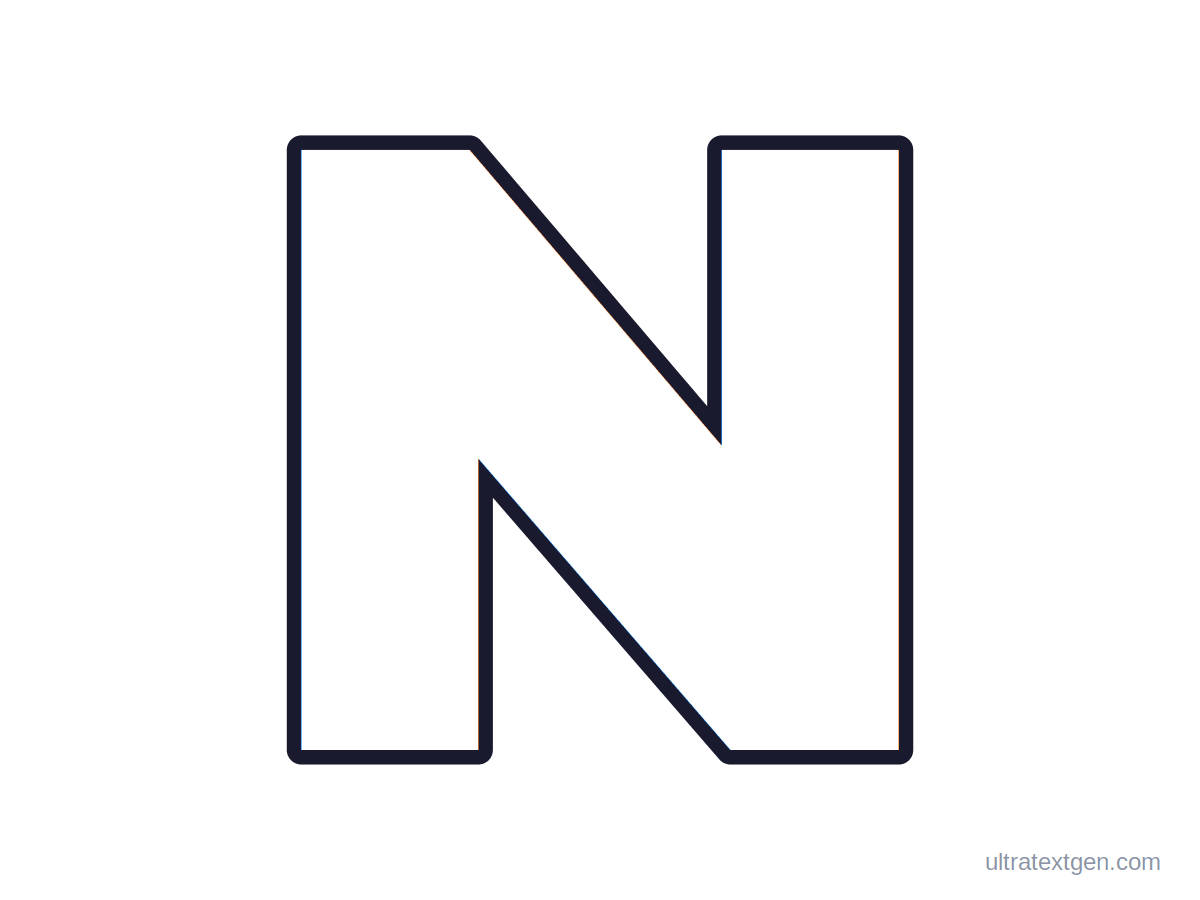 Printable block letter N stencil: hollow outline to print, trace and cut out