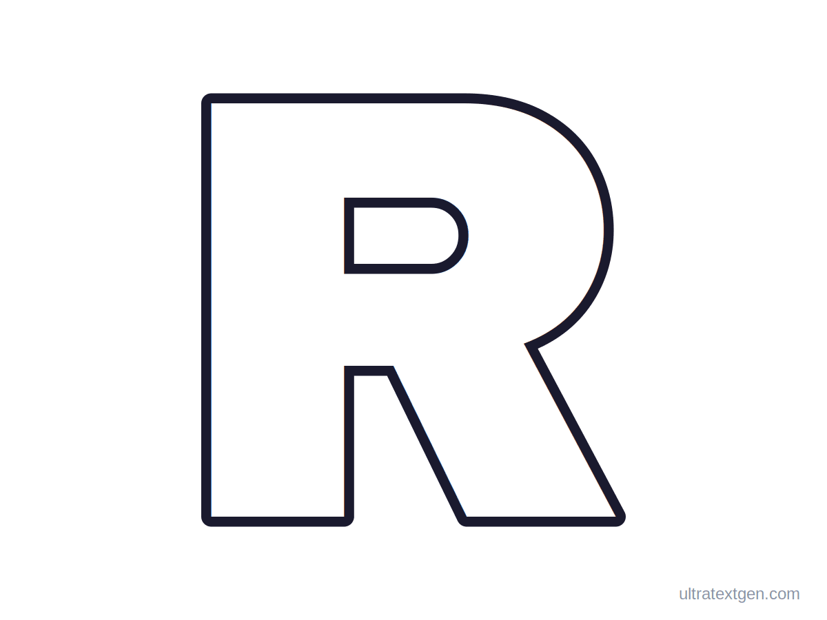 Printable block letter R stencil: hollow outline to print, trace and cut out