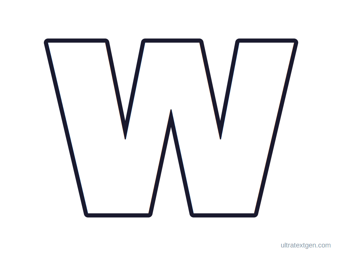 Printable block letter W stencil: hollow outline to print, trace and cut out