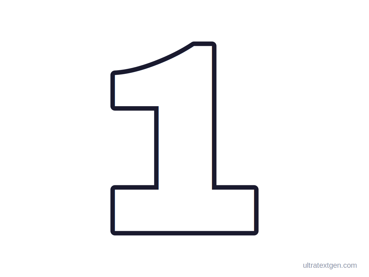 Printable block number 1 stencil: hollow outline to print, trace and cut out