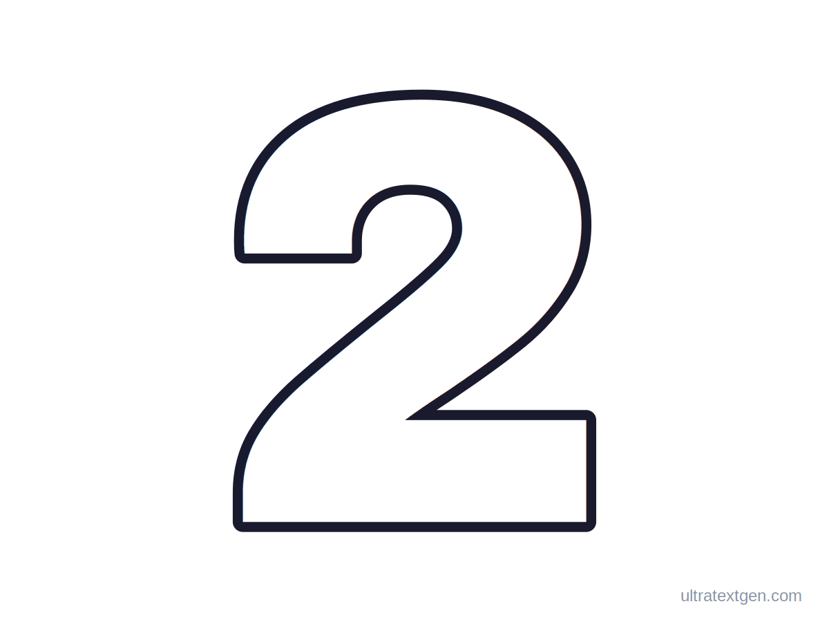 Printable block number 2 stencil: hollow outline to print, trace and cut out