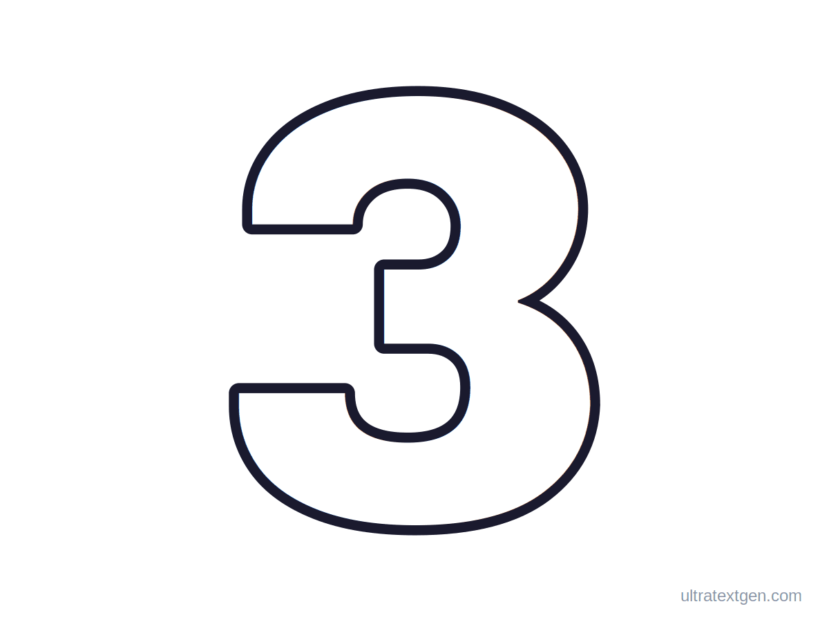 Printable block number 3 stencil: hollow outline to print, trace and cut out