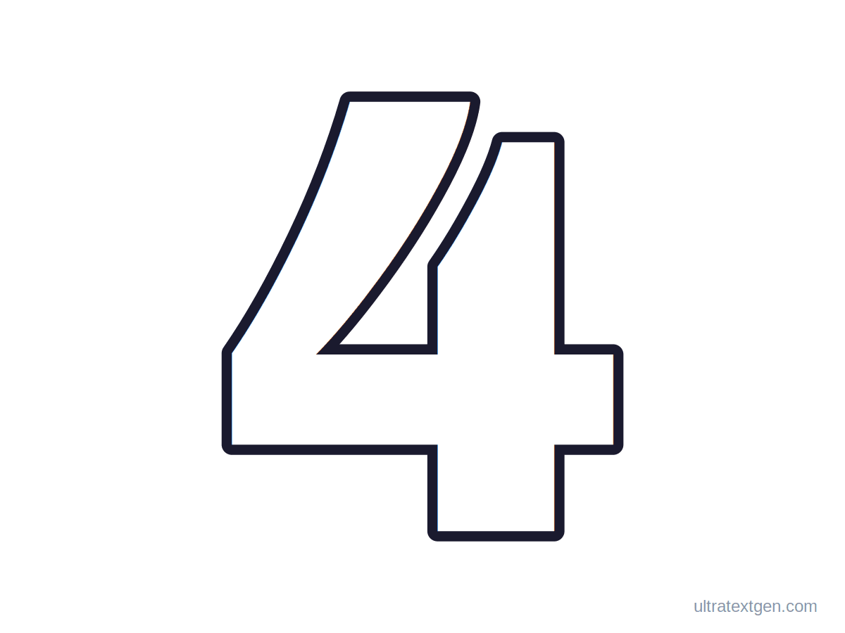 Printable block number 4 stencil: hollow outline to print, trace and cut out