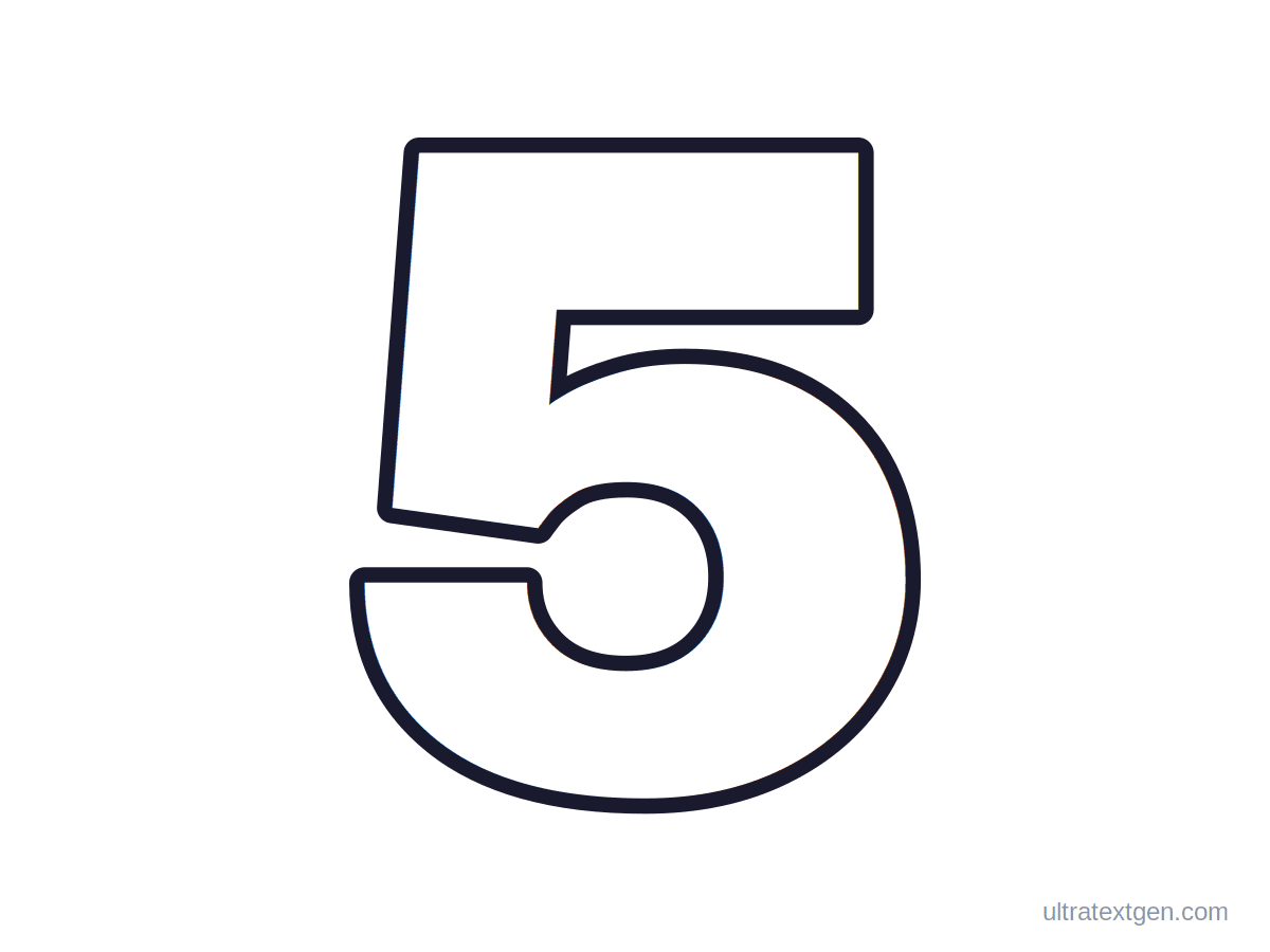 Printable block number 5 stencil: hollow outline to print, trace and cut out