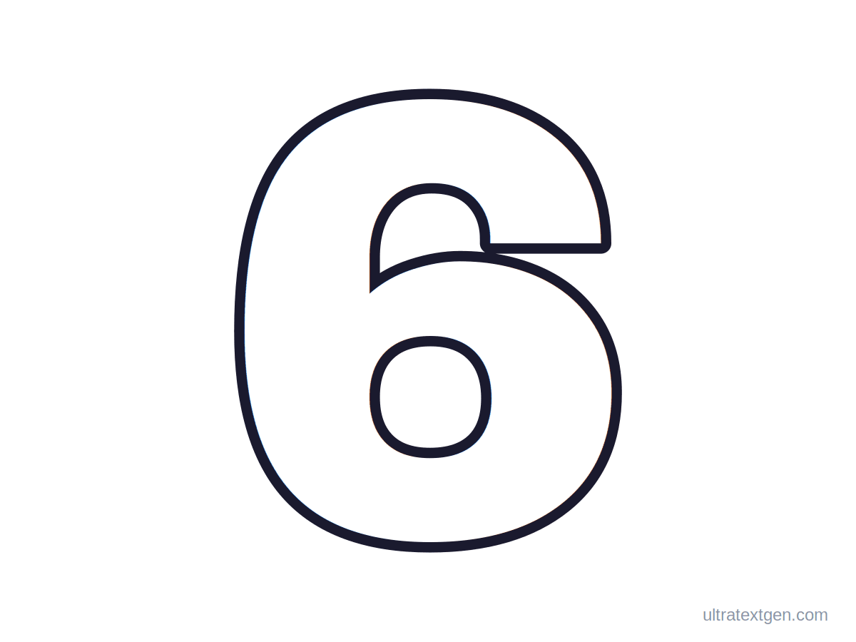 Printable block number 6 stencil: hollow outline to print, trace and cut out