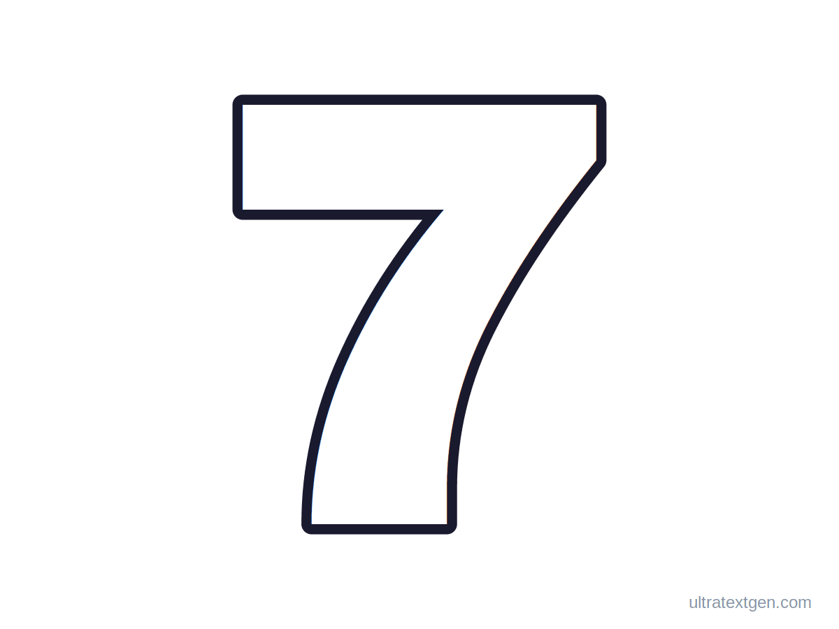 Printable block number 7 stencil: hollow outline to print, trace and cut out