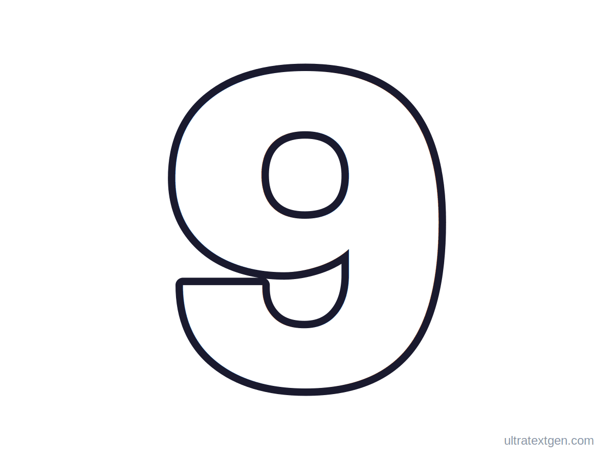 Printable block number 9 stencil: hollow outline to print, trace and cut out