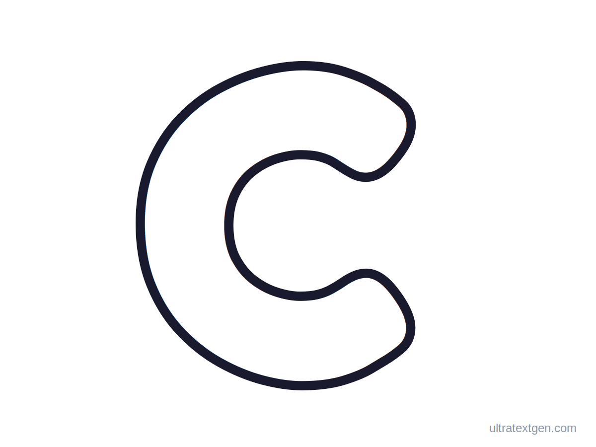 Printable bubble letter C: puffy hollow outline to print, trace and color in