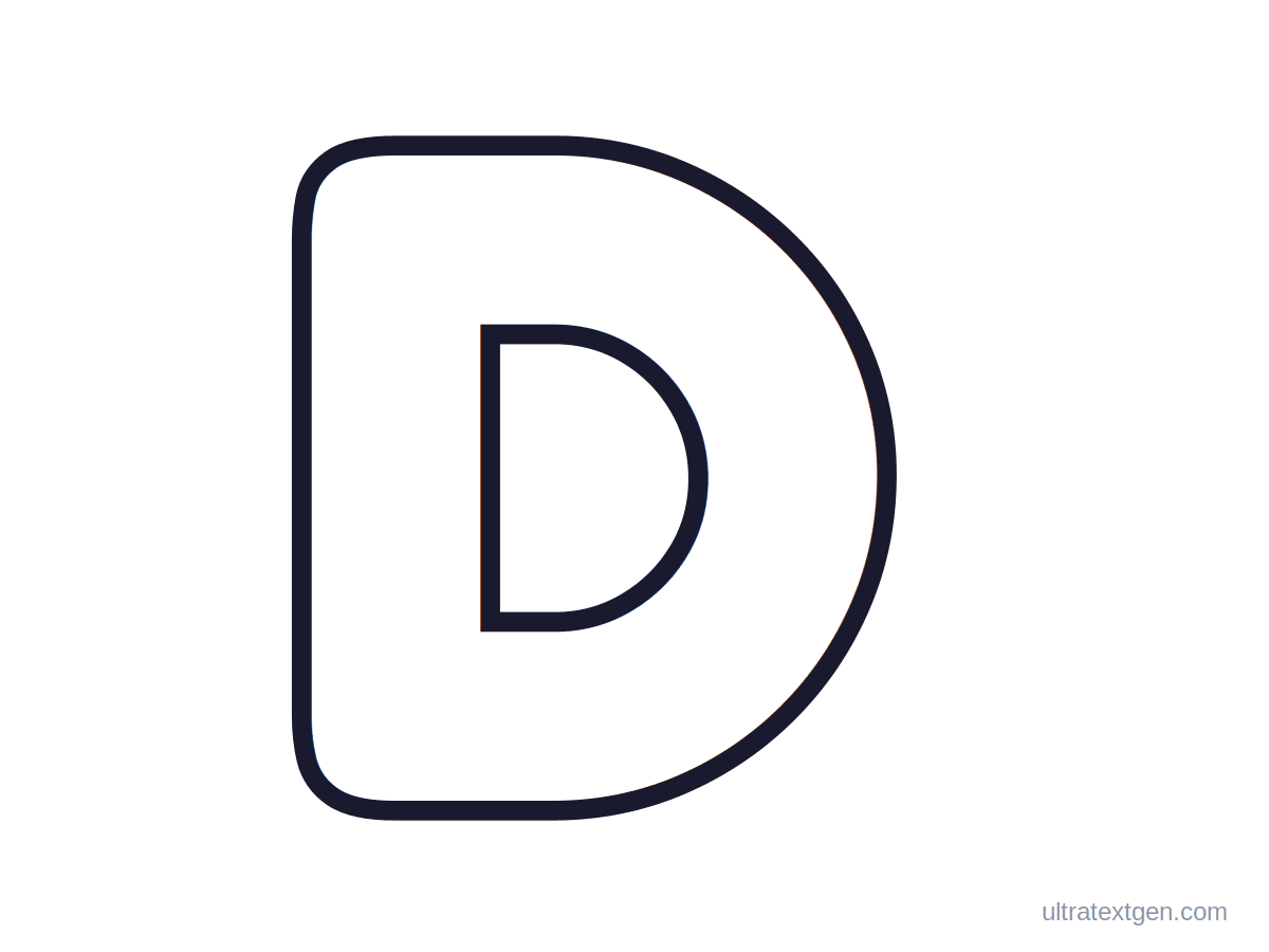 Printable bubble letter D: puffy hollow outline to print, trace and color in