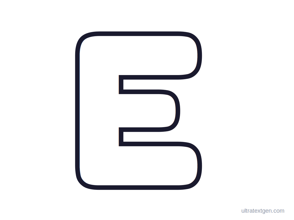 Printable bubble letter E: puffy hollow outline to print, trace and color in