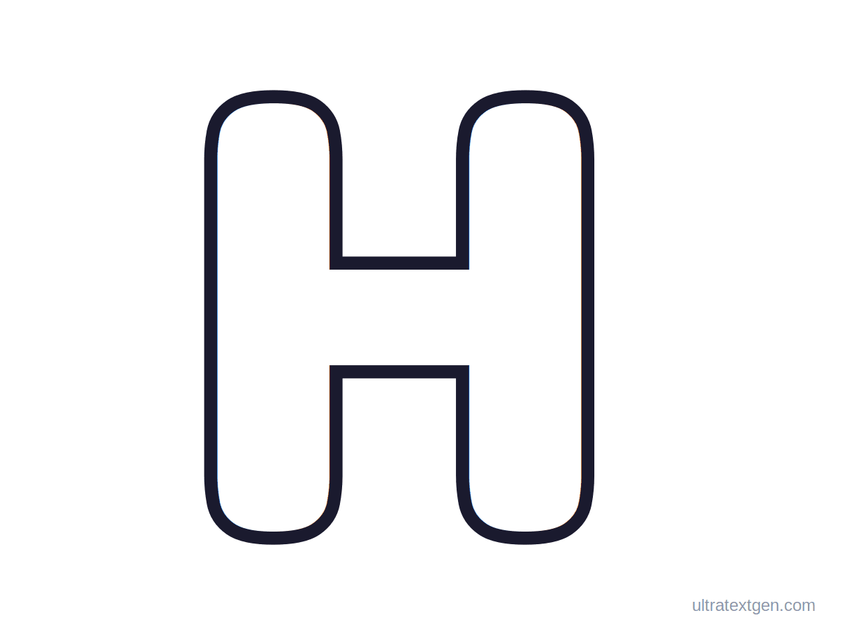Printable bubble letter H: puffy hollow outline to print, trace and color in
