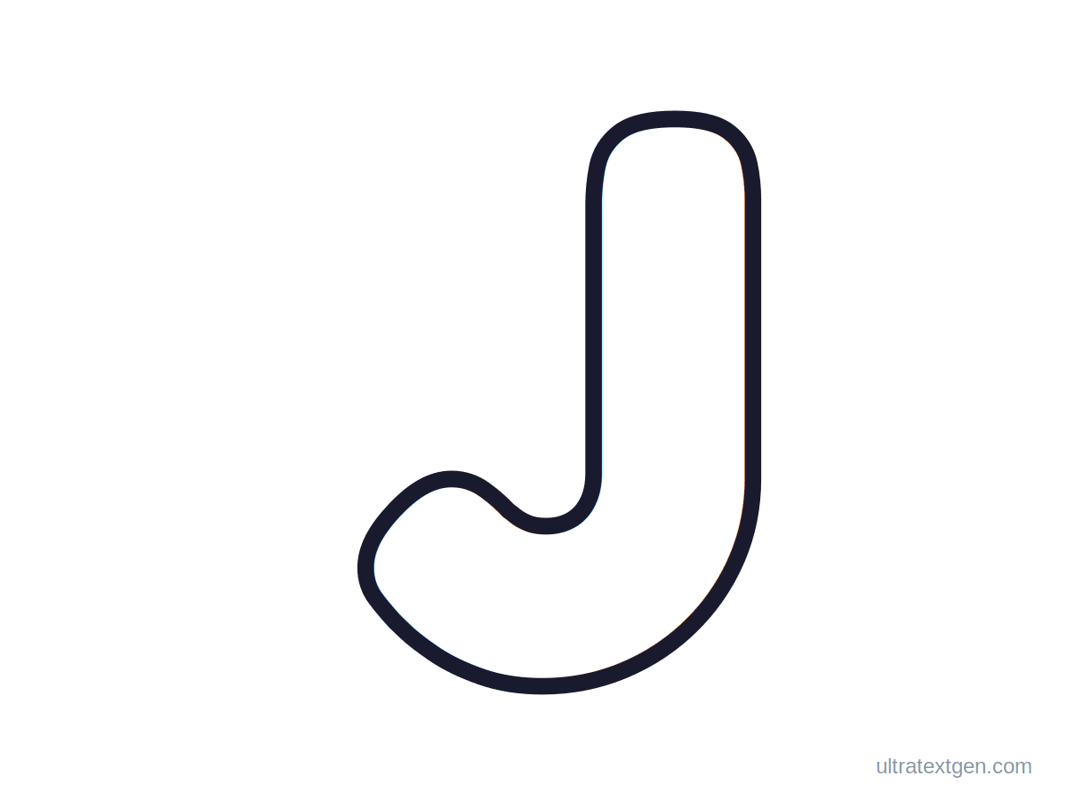 Printable bubble letter J: puffy hollow outline to print, trace and color in