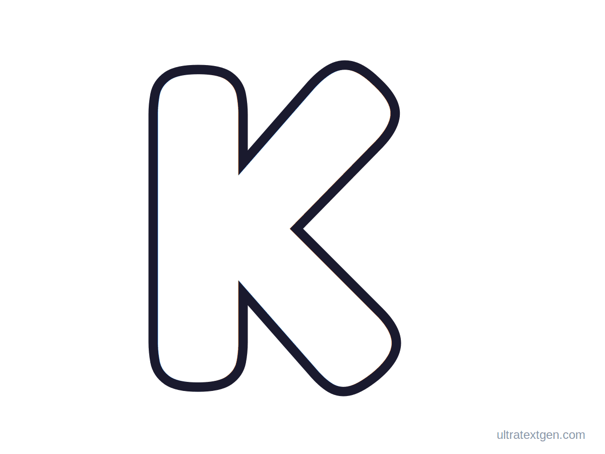 Printable bubble letter K: puffy hollow outline to print, trace and color in