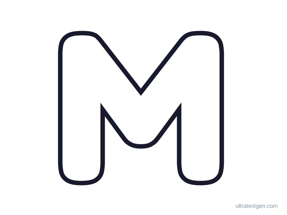 Printable bubble letter M: puffy hollow outline to print, trace and color in
