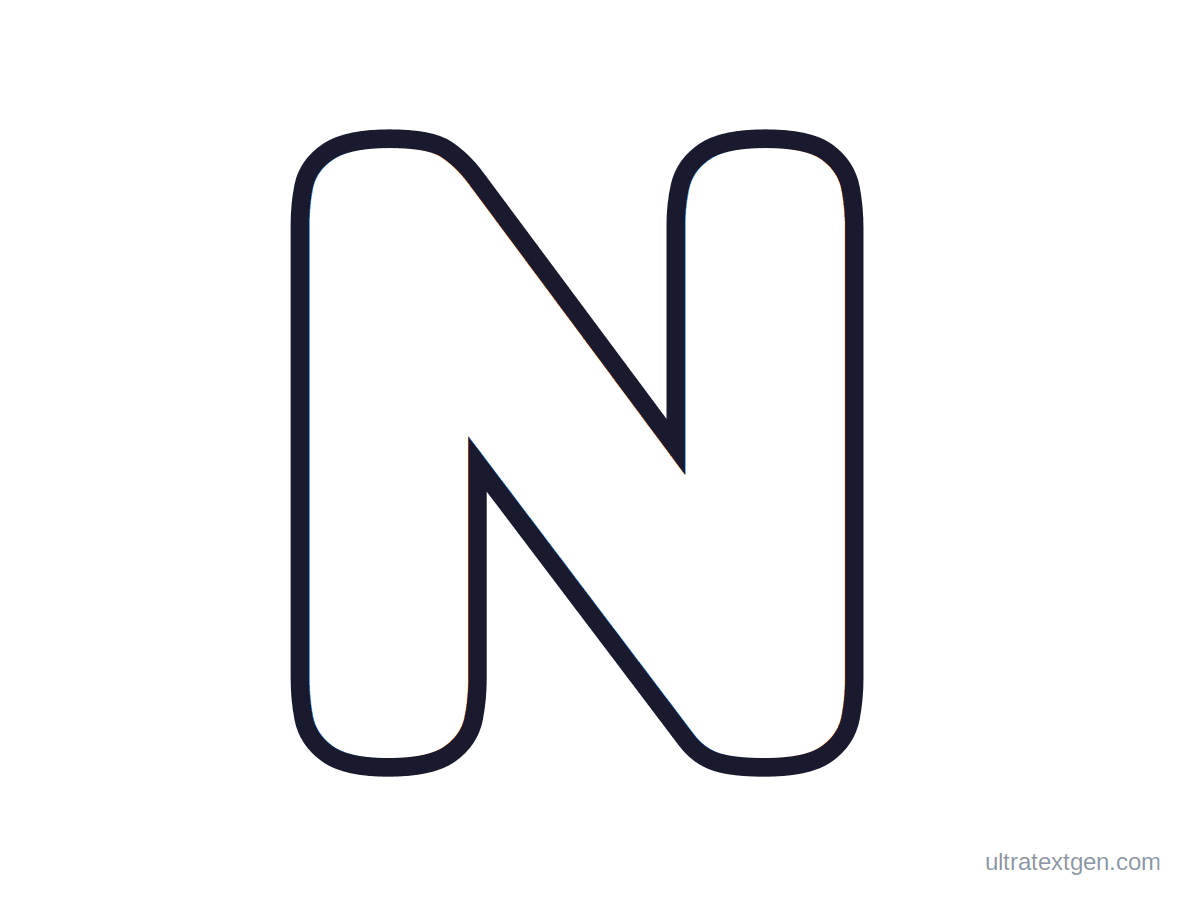 Printable bubble letter N: puffy hollow outline to print, trace and color in