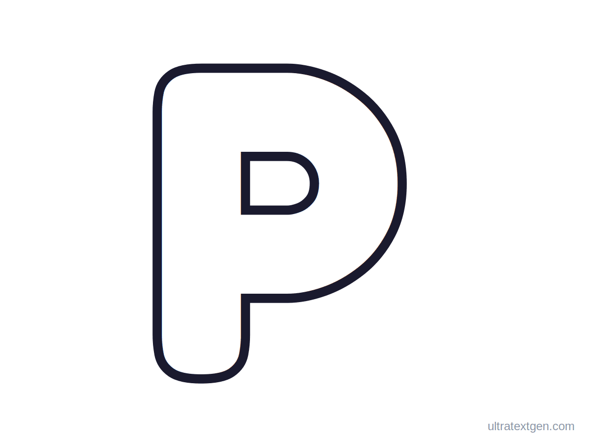 Printable bubble letter P: puffy hollow outline to print, trace and color in