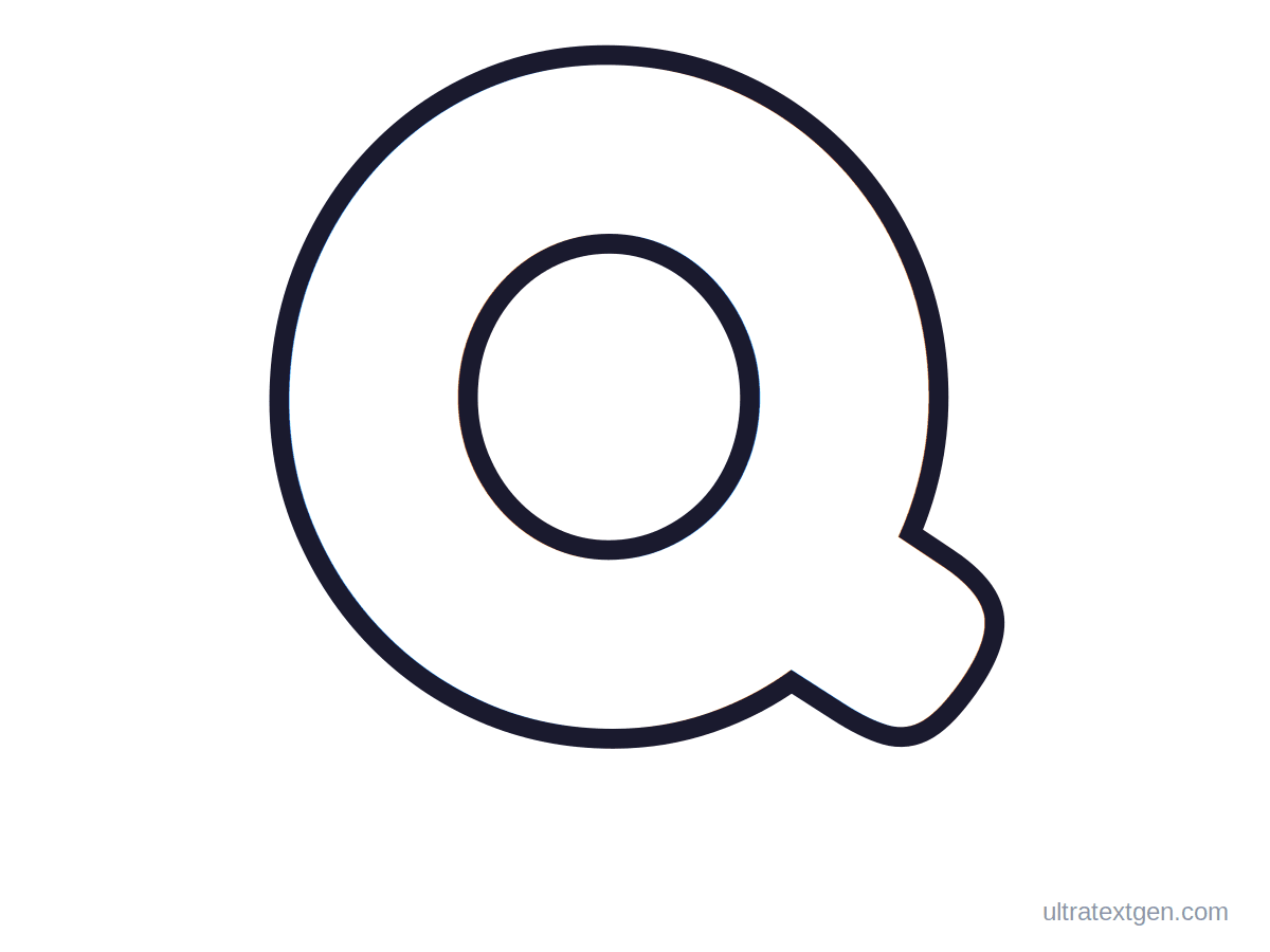 Printable bubble letter Q: puffy hollow outline to print, trace and color in