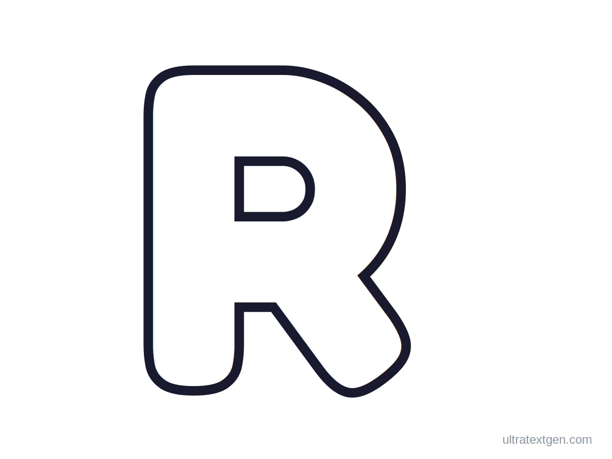 Printable bubble letter R: puffy hollow outline to print, trace and color in